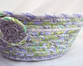 Gray Fabric Basket, Handmade Lavender Grey Bowl, Lavender Fruit Basket, hand wrapped and coiled fabric basket