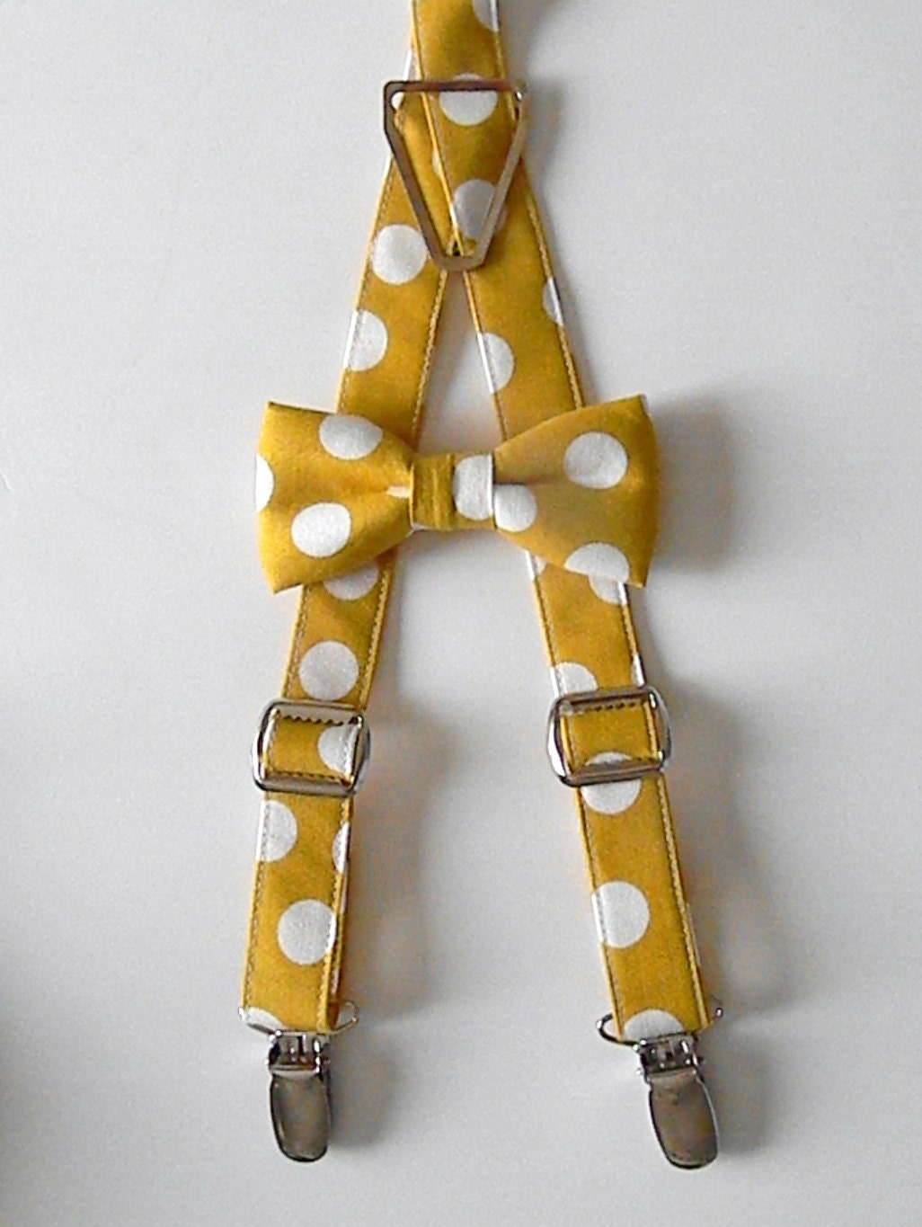 Yellow with White Polka Dot Suspender and Bow Tie Set