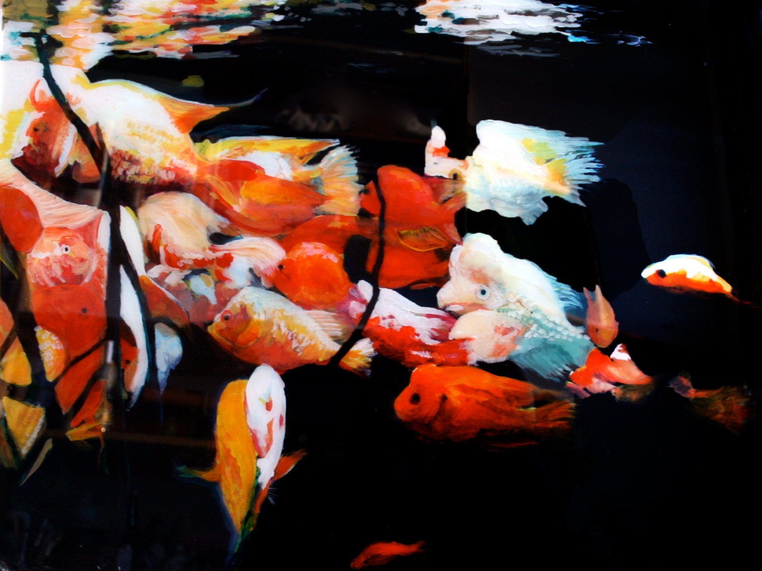 Vivid Flame of Goldfish . Archival Art Print  with unique paint details Glass like Epoxy Layering // 11 x 14