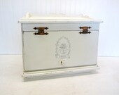 Vintage Chippy White Upcycled French Grains Wood Bread Box