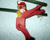 1930's Era Toy Wood Circus Santa Squeeze Puppet Acrobatic Twirling Tricks Vintage