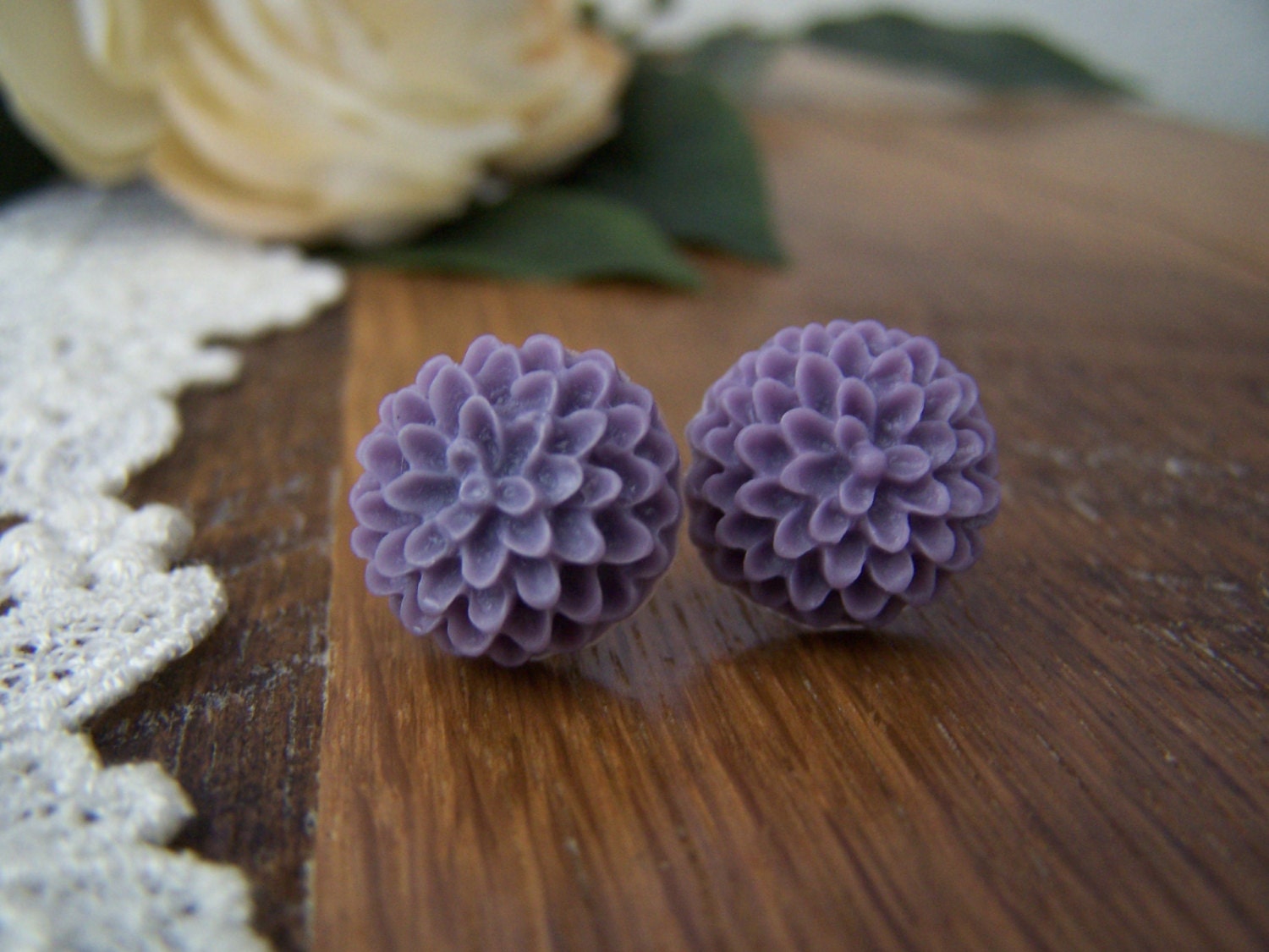 Purple Pom Stud Earrings