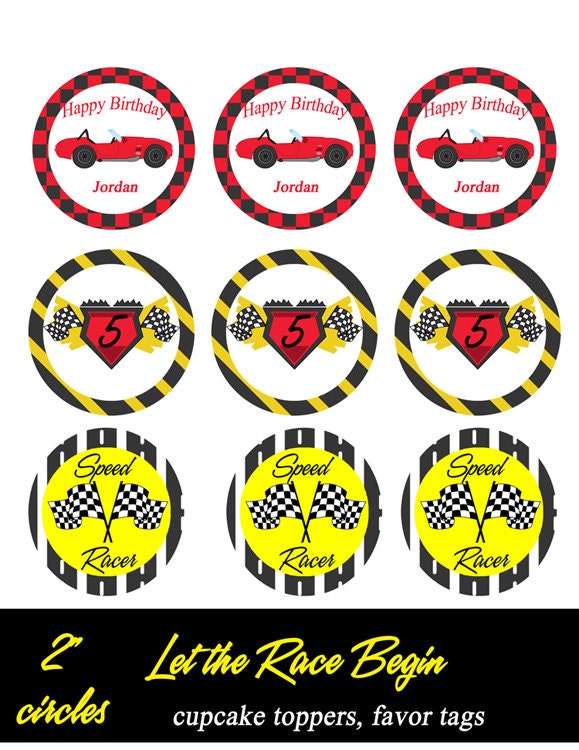 DIY Printable Cupcake Toppers PDF- 1 Dozen NASCAR Race Themed Toppers