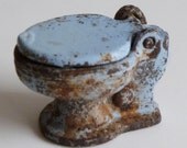 Iron Toilet dollhouse vintage blue hinged lid miniature scale