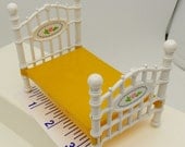 Iron bed dollhouse miniature furniture 1/2 scale white flower decoration toy girls doll