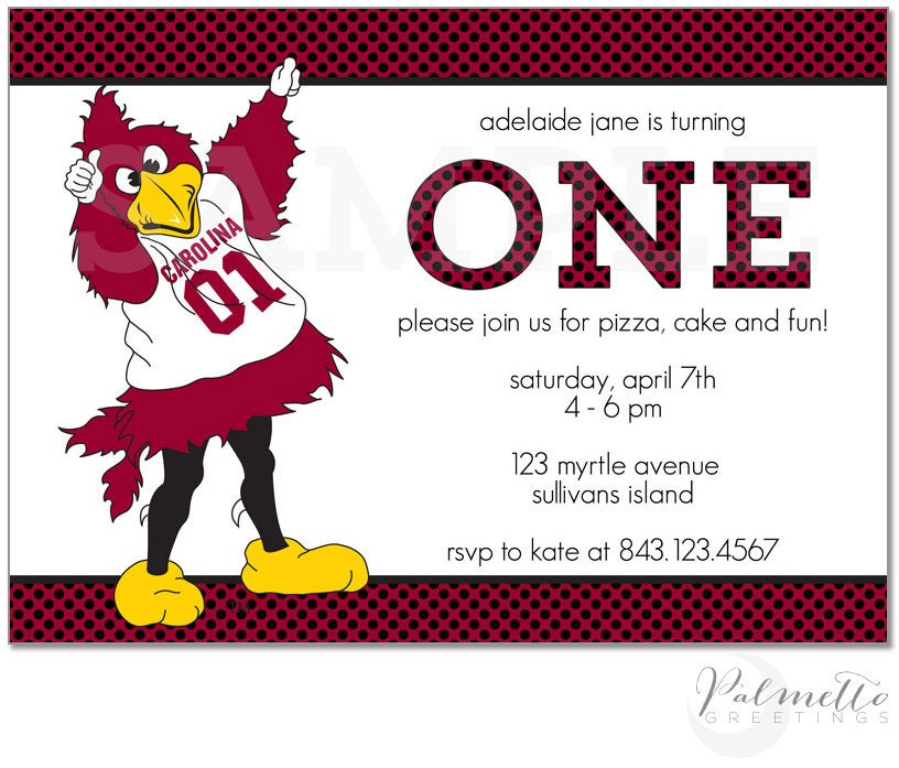 PRINTABLE - South Carolina Gamecocks Cocky Birthday Party Invitation