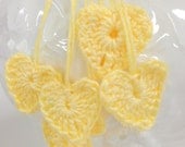 Mini Heart Motifs, Wedding Decor, 7 Crocheted Hearts, Embellishments, Romance, Cottage Chic, Ornaments, Yellow