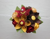 Paper Flower Bouquet, Toss Bouquet, Wedding, Yellow, Red, Brown, Kusudama, Rose