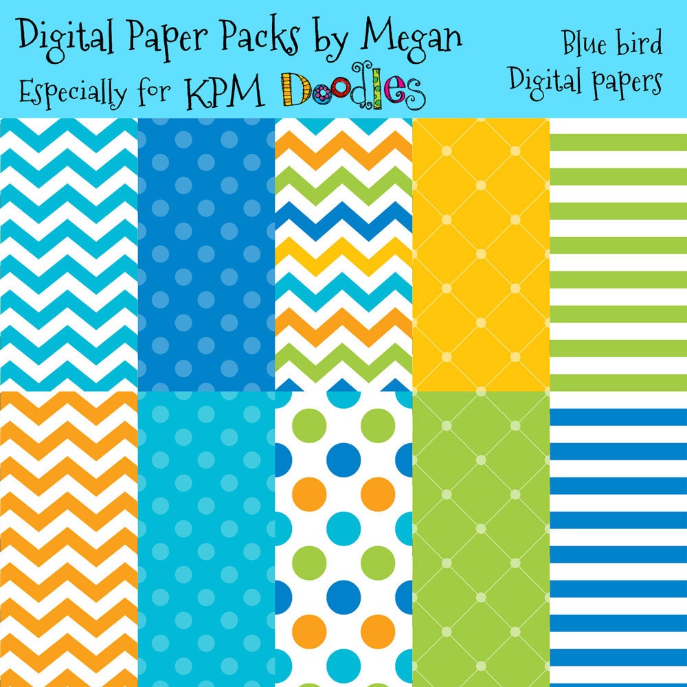 INSTANT DOWNLOAD Megan's  Blue Bird Digital  Paper Pack
