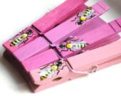 PINK HONEY BEES hand painted clothespin magnets