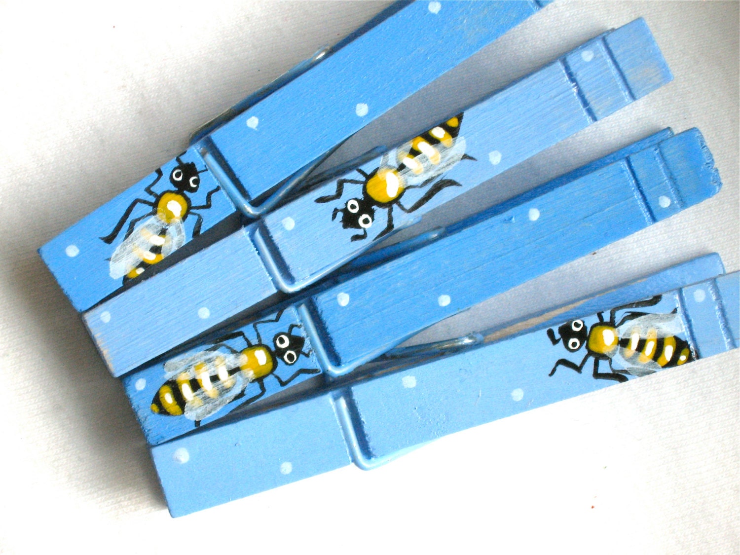 BLUE BEES hand painted clothespin magnets