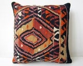 Handwoven Turkish Kilim Pillow Cover 16" X 16", Modern Bohemian Home Decor,,Decorative Kilim Pillow,Vintage Kilim Pillow,Throw Pillow