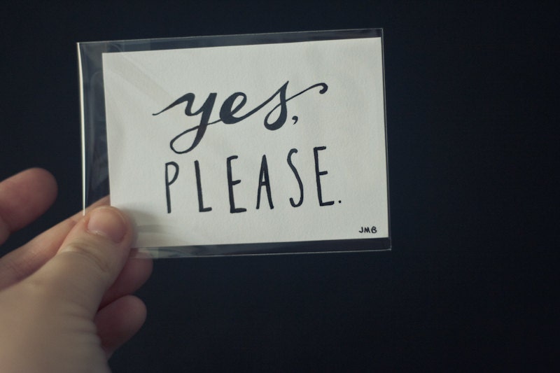 ATC, ACEO, Artist Trading Card, Miniature Art, Yes Please, Funny Quote, Yes Quote, Please Quote, Love Quote, Typography Original