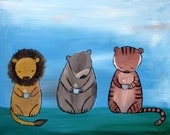 Kids Wall Art,  Whimsical Childrens Decor, Lion Tiger and Bear