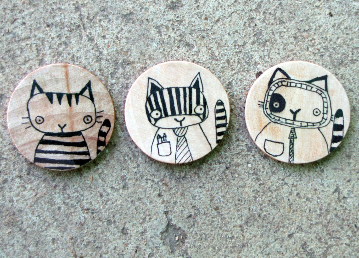 Set of Three Hand Drawn Whimsical Animal Magnets, Original Art by Andrea Doss