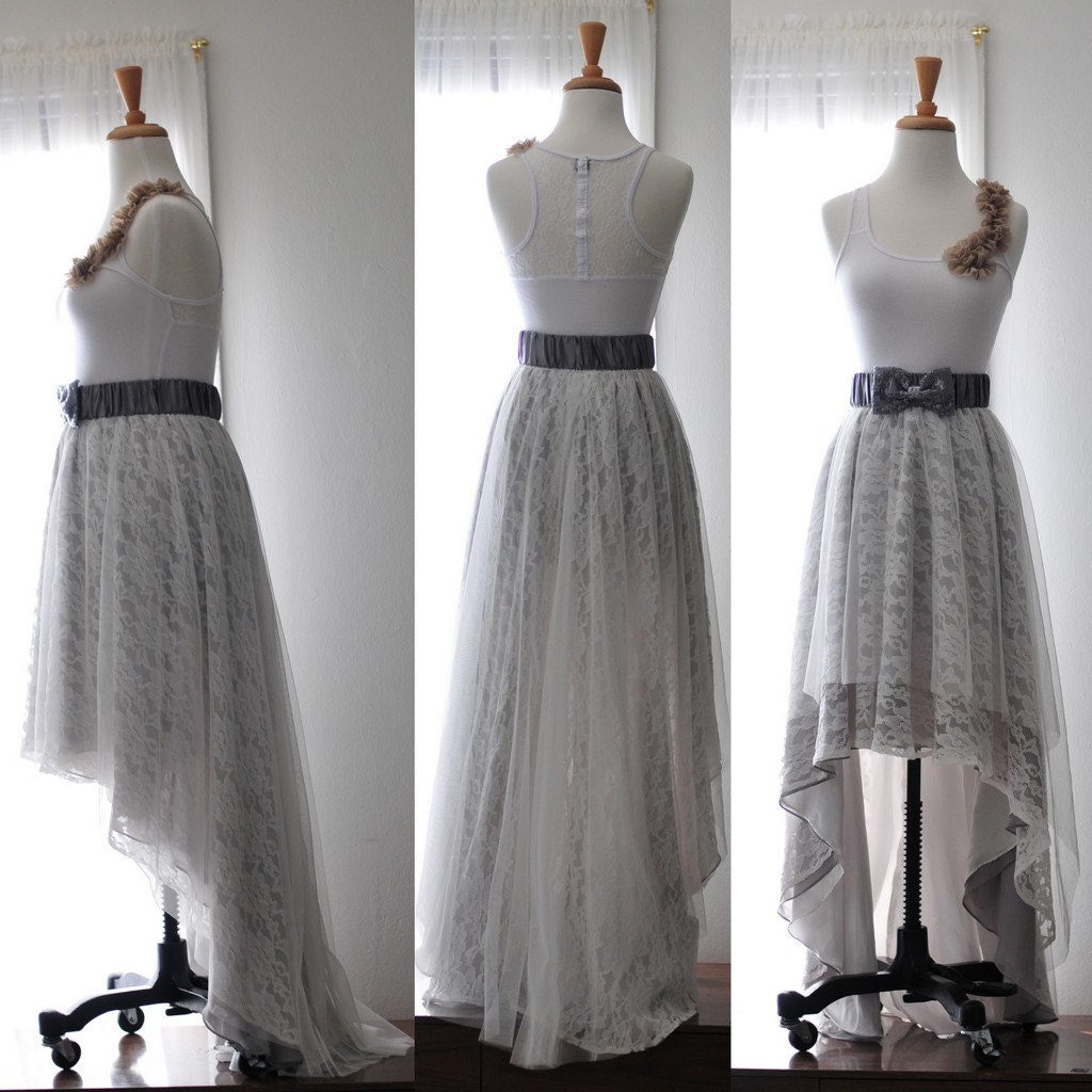 Gorgeous High-and-Low Hem English tulle and French Lace Skirt made for your special day-Ready to wear in size XS