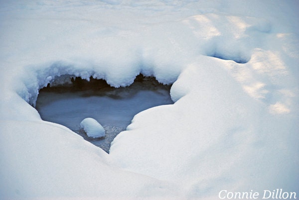 heart - snow - blue and white - winter - abstract - water - creek - home decor - I Love You True Blue: 8.5 x 11 Color Photograph
