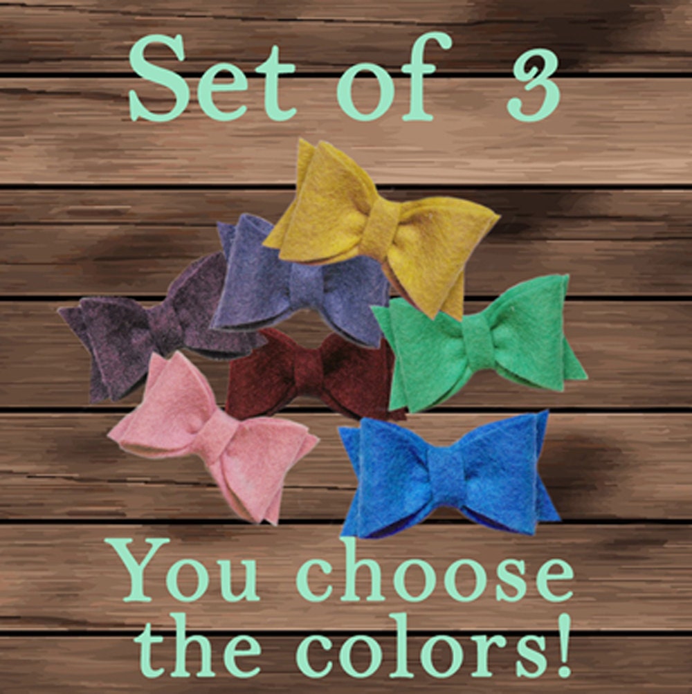 Create your own set -- Dainty Felt Bow, Hair Clip or Headband -- Set of 3