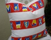 Vintage 1960s Nautical Cotton Fabric Cushion Pillow Bunting Flags Penants