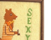 Sexy like a Fox / Sexy Senior Citizen Vintage Handmade Needlepoint Embroidery / You Fox.