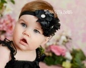 Stunnig Black Baby Headband, Flower Headband, Black Headband,Baby Headbands,Shabby Chic Headband,Vintage inspired Headband-VISIT OUR STORE-