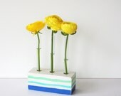 Bud Vase with test tubes. Blue green white, large, summer cottage decor - LynettesArt