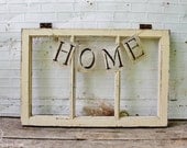 Antique Wooden Window - 36 x 23-1/2 - 3 Pane Farmhouse Window