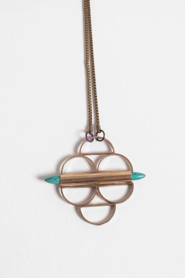 Brass and Turquoise Mosaic Necklace