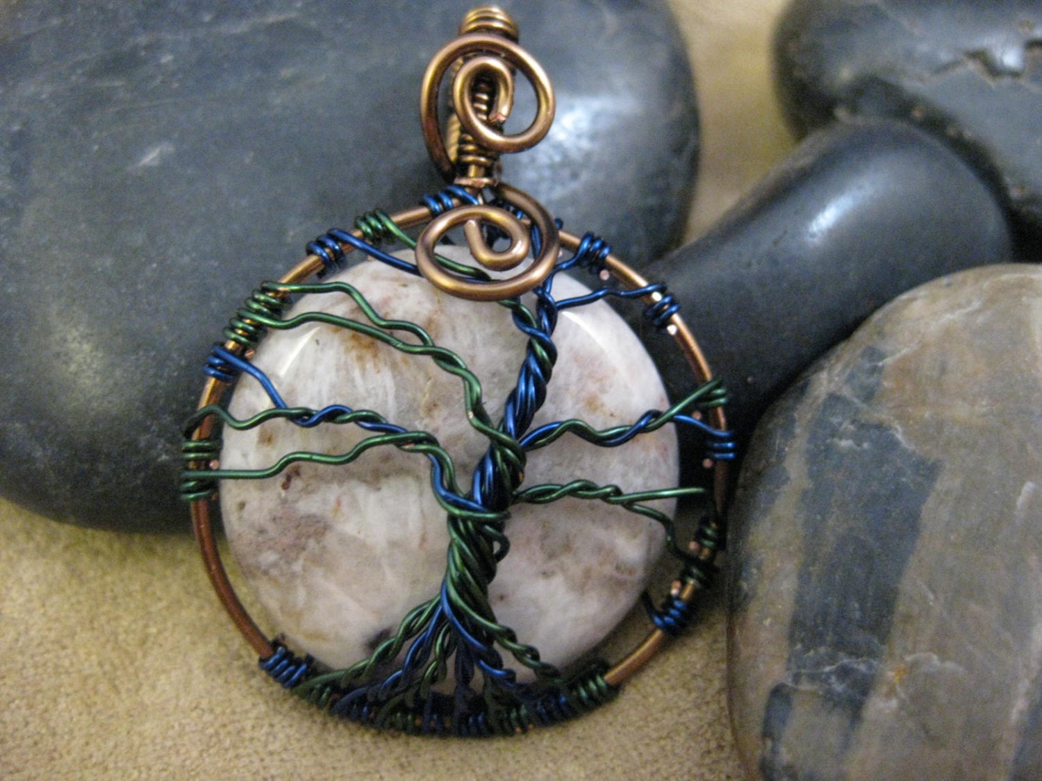 Tree of Life wire wrapped pendant with jasper