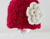 Crochet Custom Soft Warm CHUNKY SCALLOP EDGE Hat with Flower - Any Size - Any Color - Girl Women - Baby Child Teen Adult - Photo Prop
