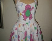 Custom Made to order Barney The Loveable Purple Dinosaur Vintage SweetHeart Ruffled Mini Dress
