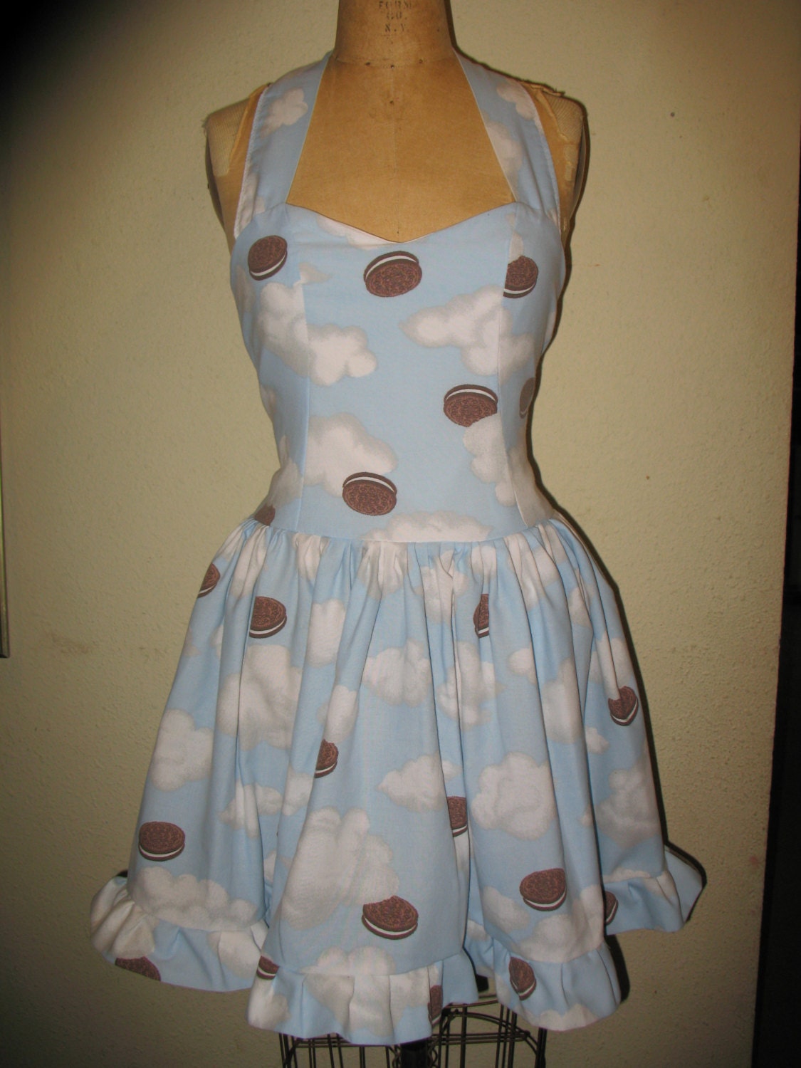 Custom Made to Order heavely Oreo Cookie Pin Up SweetHeart Ruffled Halter Mini Dress