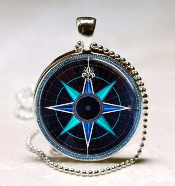 Compass Rose Necklace Nautical Jewelry Navy by MissingPiecesStudio