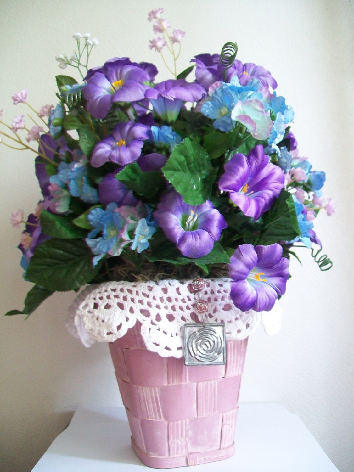 Spring Table Centerpiece - Springtime Shades of Purple and Blue