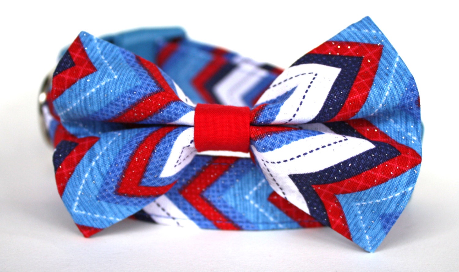 Firecracker Chevron - 4th of July - Americana Dog Collar and Bow Tie Set - July 4th Dog Collar