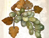 Grapes, Vintage Grapes, Jade, Jadite, Stone Fruit,  Leaves, Carved, Home Decor,  Lovely, Large, 7 1/2" x 7", 1960's or older