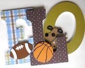 Custom Decorated Wooden Letters BOW WOW SPORTS Theme- Nursery Bedroom Home Décor, Wall Decorations, Wood Letters, Personalized
