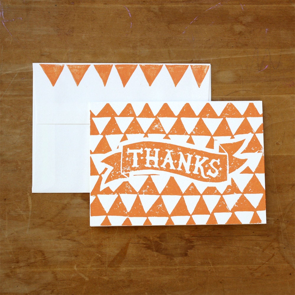 Orange Thank You Card - hand pulled linocut print