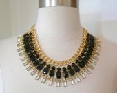 The Cleo Rhinestone Statement Necklace - Black/Gold