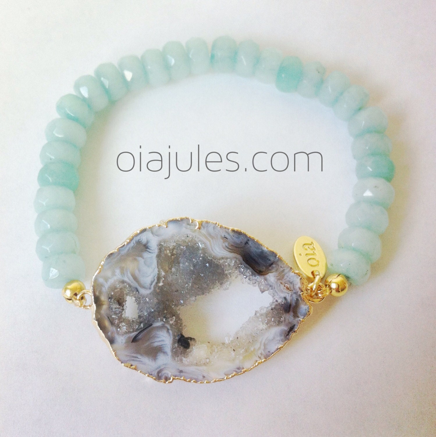 Mint Amazonite and Gold Plated Druzy Agate Bracelet