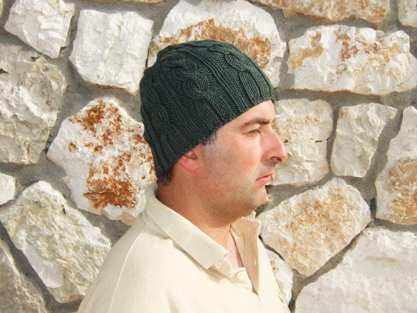 Dark Forest Green Knit Beanie for Men in a sublime Extra Fine Merino Wool Silk Cashmere blend