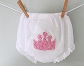 Pink and White floral princess crown bloomers  diaper cover  Ready to Ship size 6 months