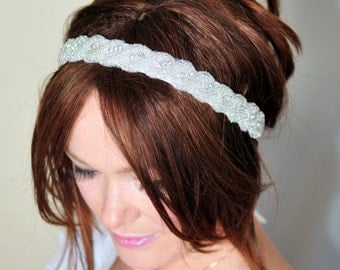 Bridal Headband Ivory Wedding Headband Wedding Rhinestone Crystal Bridal Hair Band Vintage Head wrap Romantic Girly