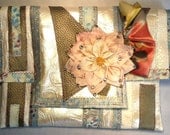 Glamorous one-of-a-kind wedding clutch with 1920's vintage flapper silk and rhinestone flower