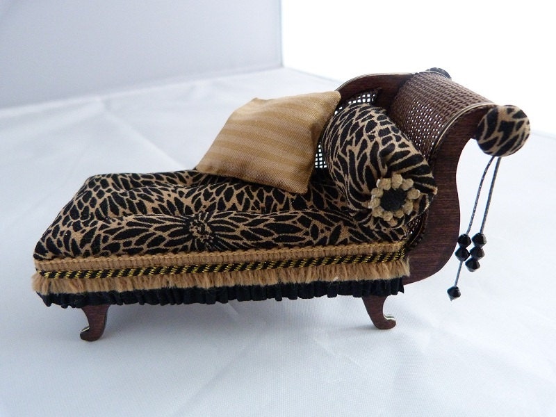 Antique dollhouse chaise longue in black by Jo Med