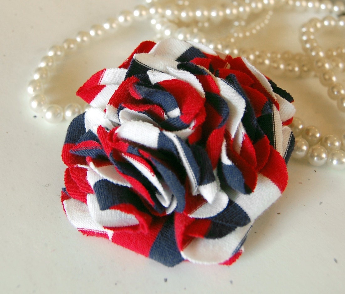 Red White and Blue Carnation Flower Pin - Recycled Tshirt
