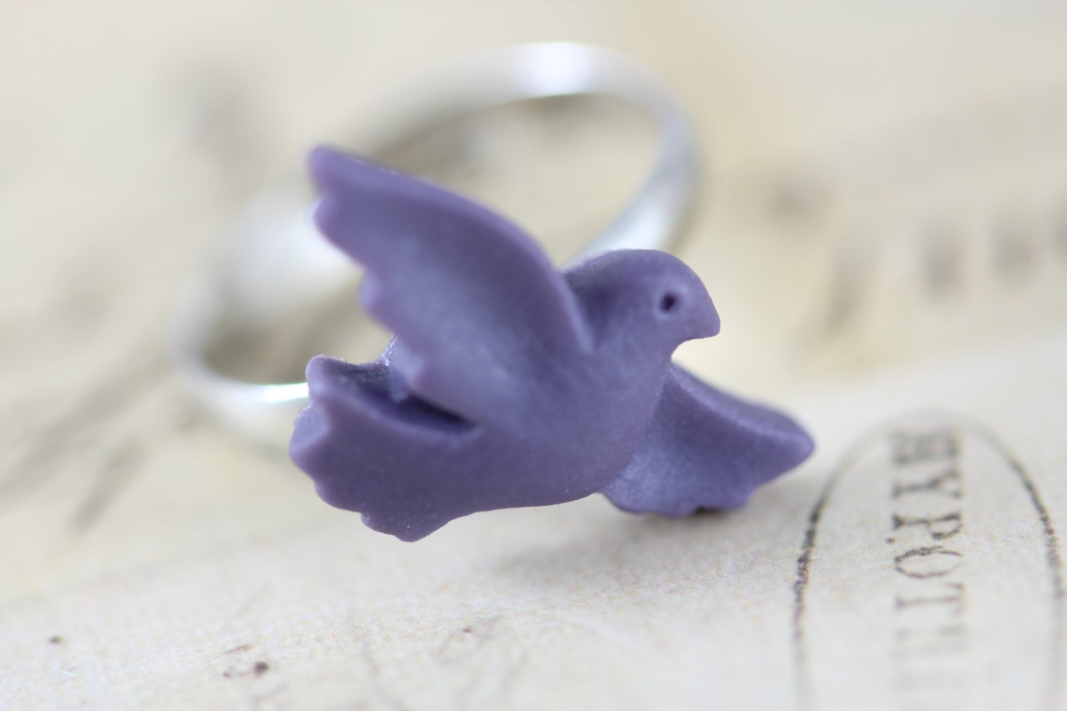 Bird Ring Purple - Statement Ring Silver Adjustable Ring Nature Handmade by Inspired by Elizabeth