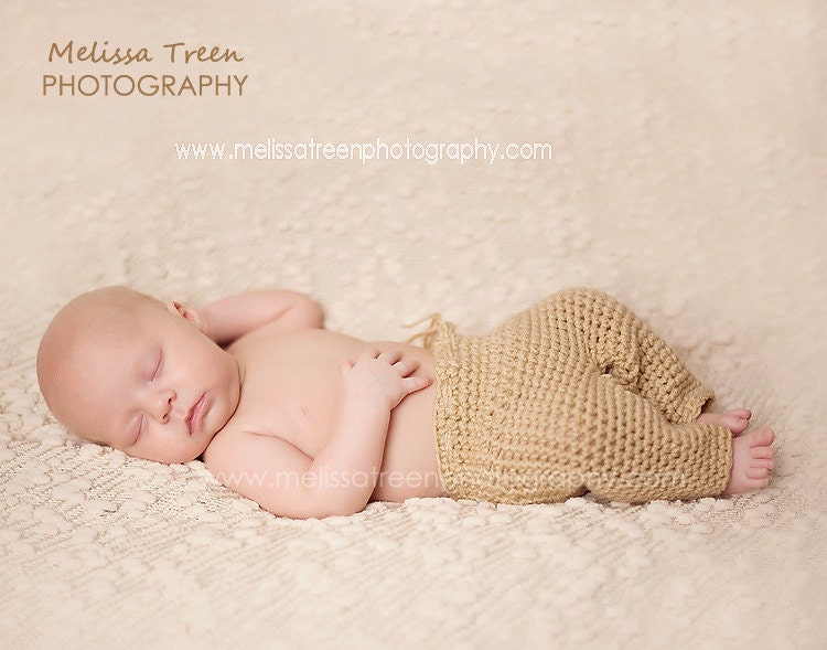 Newborn Baby Crochet Pants Photography Prop Beige Neutral Color