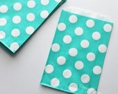 Wedding Favor Bags 20 Aqua Green Polka Dots Candy Buffet Baby Shower Paper Goods Favors Kids Birthday Party Carnival Popcorn w/ straw flags