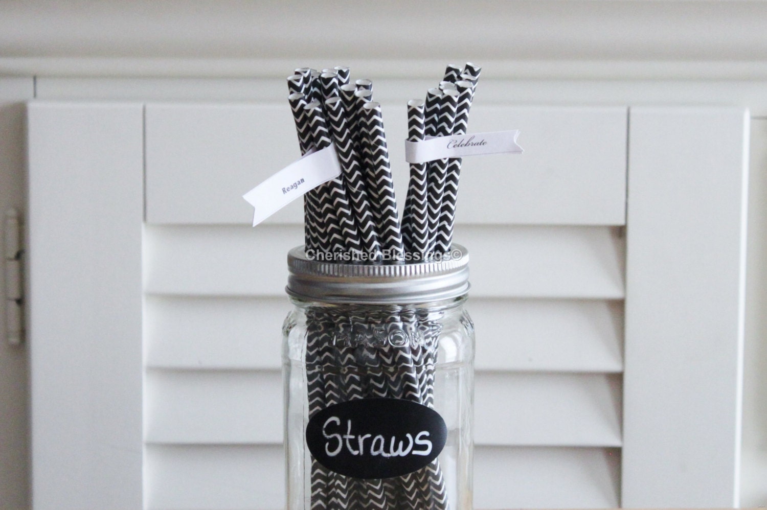 50 Black Paper Straws Chevron Striped Retro Vintage Style Carnival Circus Wedding Birthday Bridal Baby Shower W/ Printable Flags Il_170x135